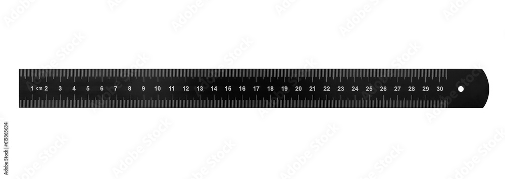 Black metal ruler isolated on white background, including clipping path
