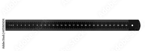 Black metal ruler isolated on white background, including clipping path