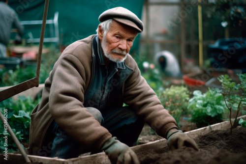 Senior man, taking care of his organic garden. Generative AI
