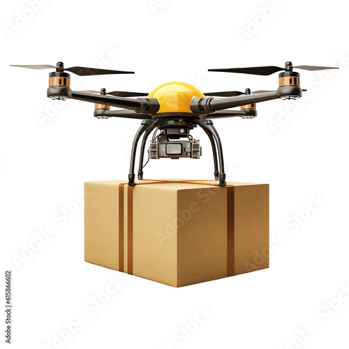 Delivery drone with package paper box isolated - Generative AI