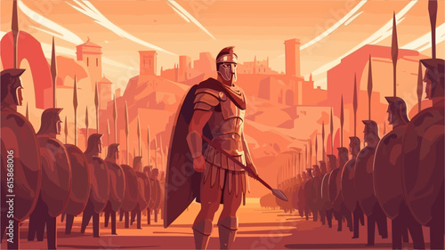 Valokuva Vector illustration of Gaius Julius Caesar leading his Roman army