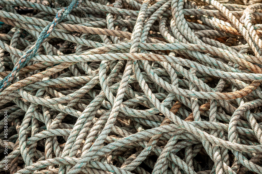 Coils of old weathered rope background