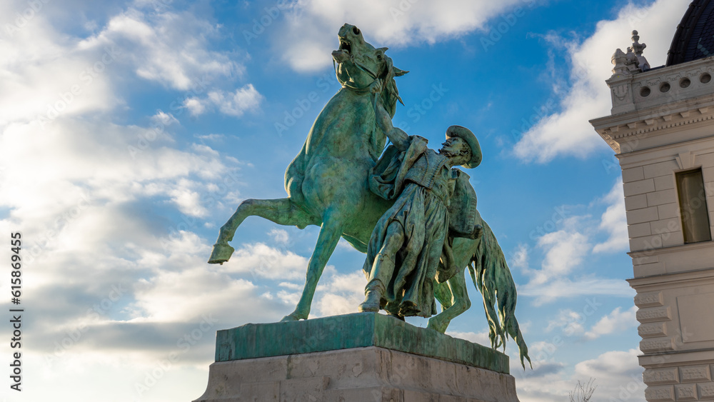 Horse-herdsman-statue in Budapest, Hungary. Equestrian statue