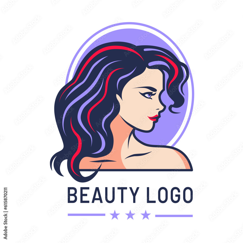 Logo for a beauty salon. Logo with the face of a girl with beautiful hair. Logo for a beauty salon. Logo with the face of a girl with beautiful hair.