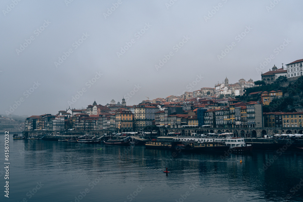 The coast of Porto on the Douro river, cloudy dayThe coast of Porto on the Douro river, cloudy day