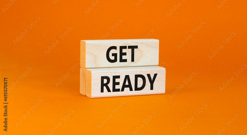 Get ready symbol. Concept words Get ready on wooden blocks on a beautiful orange table orange background. Business, support, motivation and get ready concept. Copy space. Get ready symbol. Concept words Get ready on wooden blocks on a beautiful orange table orange background. Business, support, motivation and get ready concept. Copy space.
