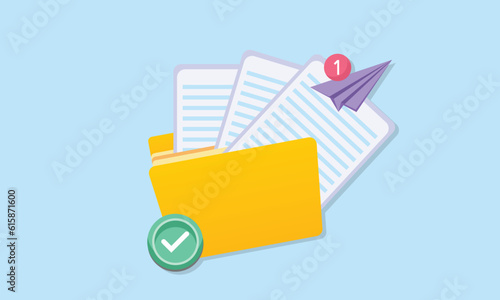 Folder with document files. Digital management. Online paperwork and business organisation. Database storage.vector on blue background