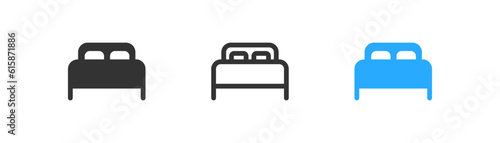 Bed icon isolated. Bedroom symbol. Hotel, hostel, bestime, travel, hospital. Outline, flat and colored style. Flat design. Vector illustration.