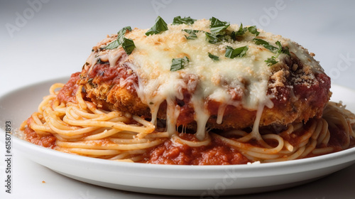 Chicken Parmesan with spaghetti and sauce