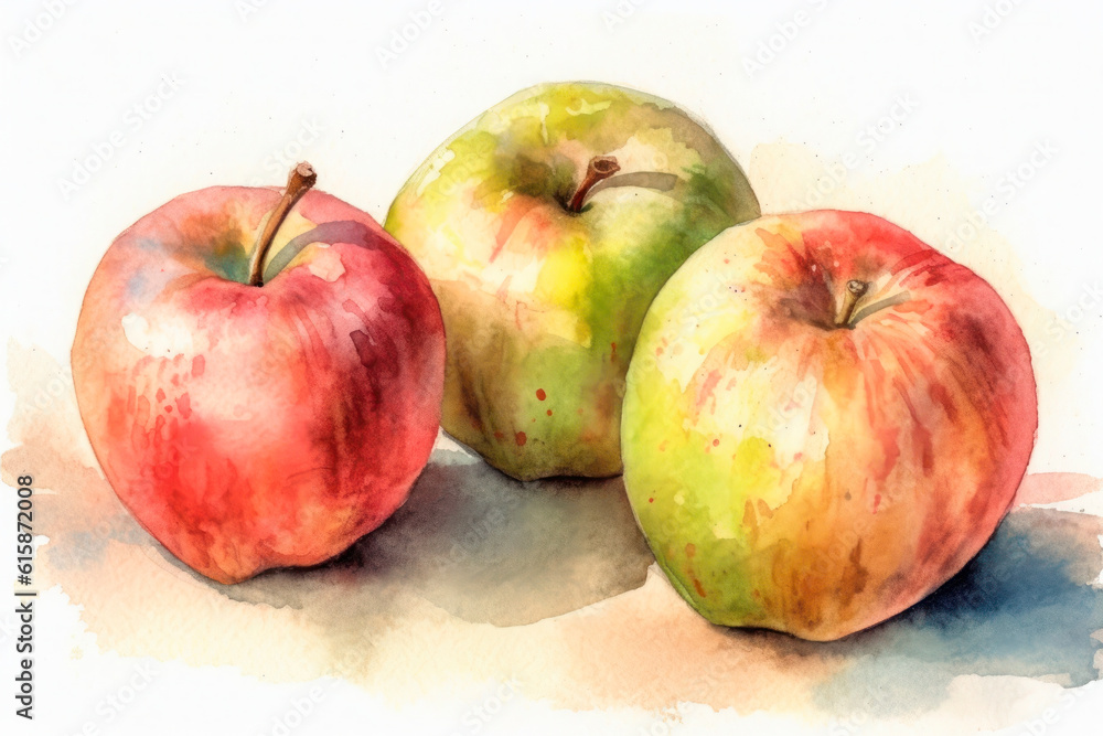 Watercolor painting of some apples on a white background. Generative AI. Watercolor painting of some apples on a white background. Generative AI.