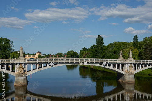 Nymburk, Czech Republic - May 30, 2023 - the road bridge in Nymburk carries the road over the Elbe, on a sunny spring afternoon  © Ivo