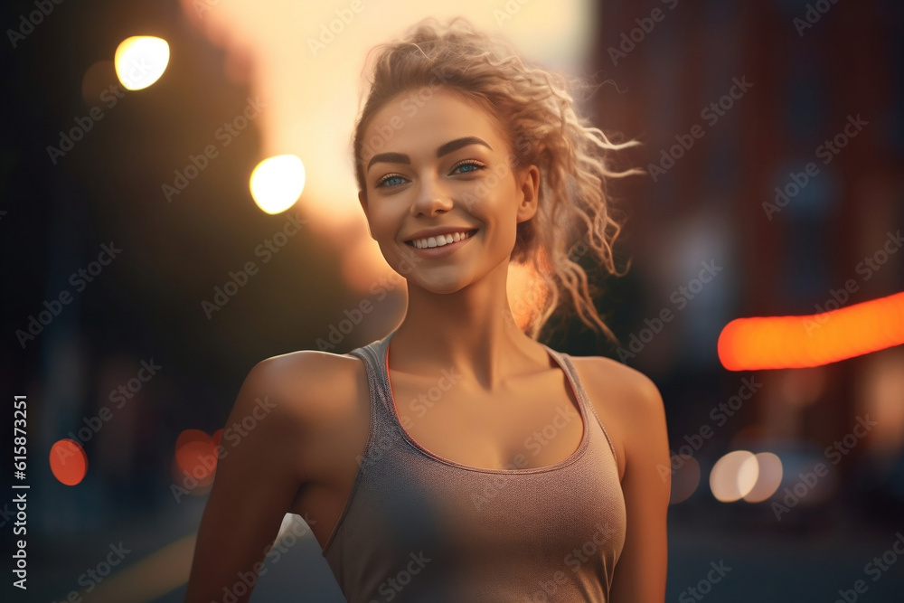 girl wearing sports outfit smiling in the city girl wearing sports outfit smiling in the city