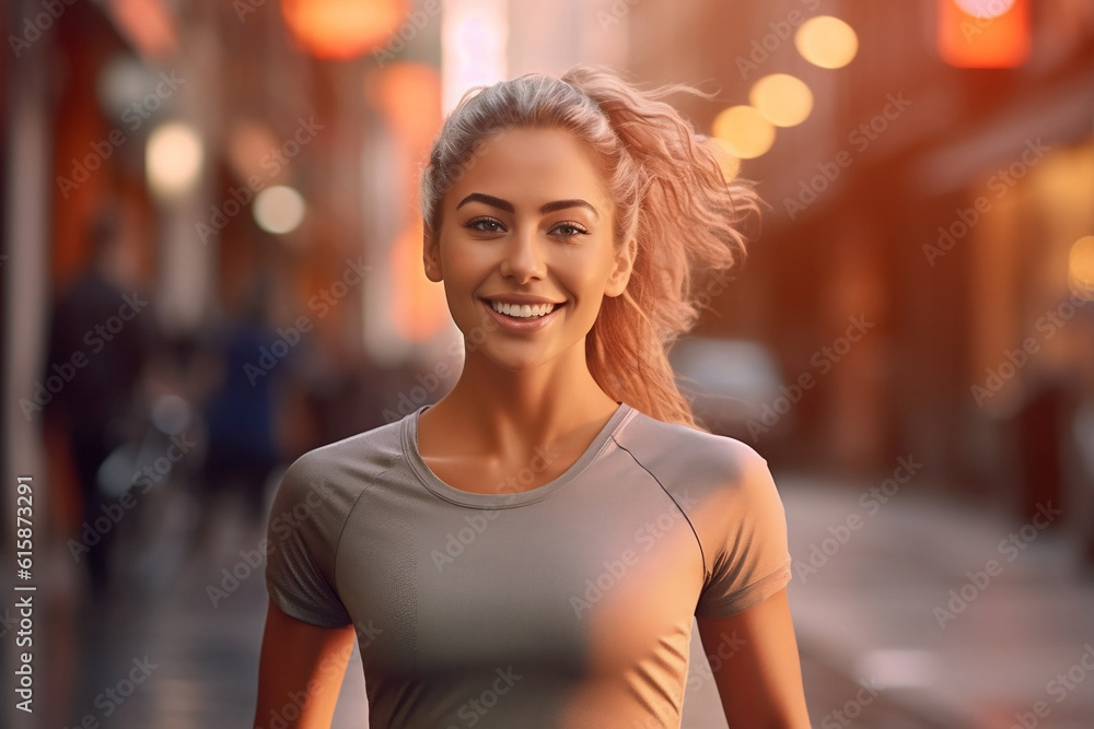 girl wearing sports outfit smiling in the city girl wearing sports outfit smiling in the city
