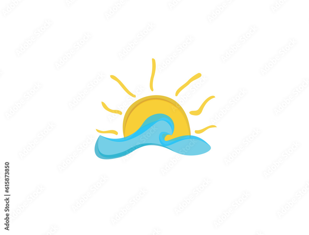 Sunshine Logo in Waves Vector Illustration. Sun and water waves, design elements. Summer time icon with sun and sea Sunshine Logo in Waves Vector Illustration. Sun and water waves, design elements. Summer time icon with sun and sea