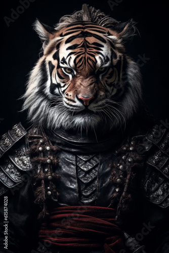 Ancient chinese Armored human tiger mask AI Generated
