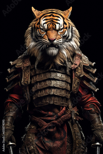 Ancient chinese Armored human tiger mask AI Generated