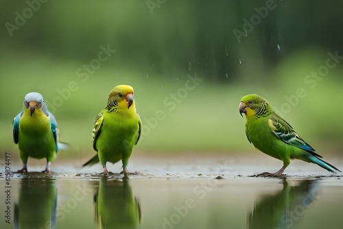 pair of parrots in rain generated AI