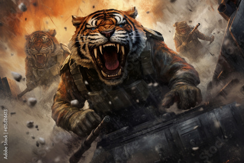 Tiger soldiers in battle war AI Generated
