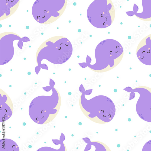 cartoon summer seamless pattern with cute whale © StockVector