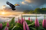 toucan in the sky above the clouds generated AI 