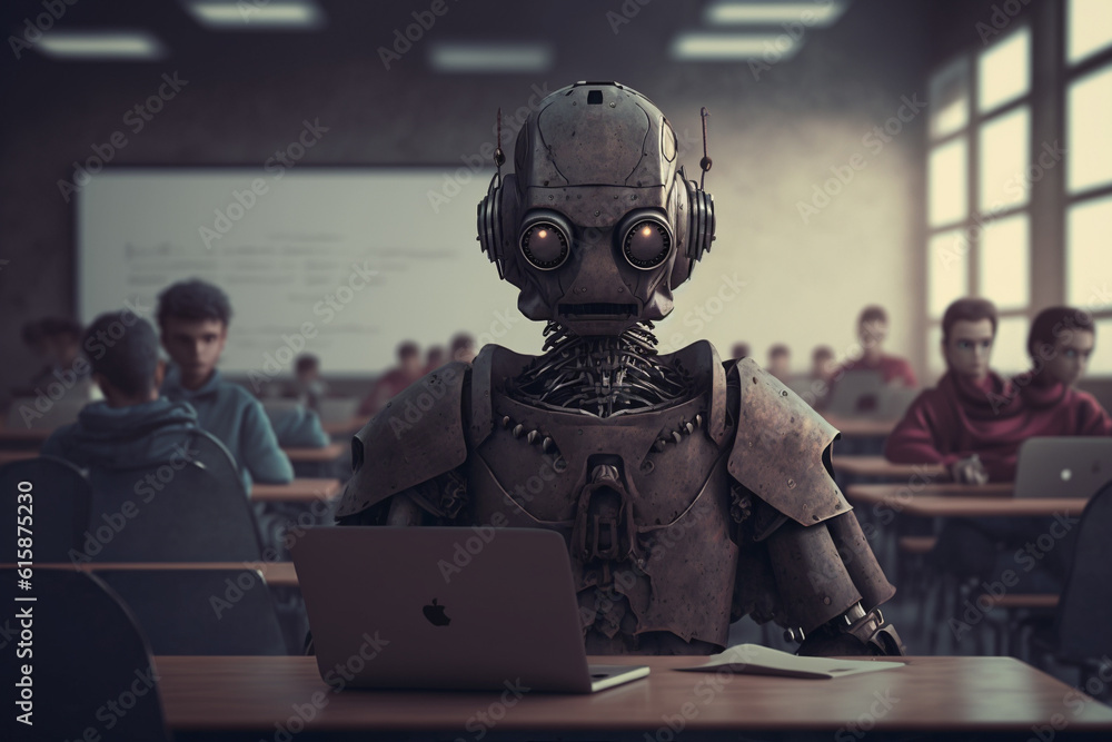 Androids robot working with computer in office AI generated Androids robot working with computer in office AI generated