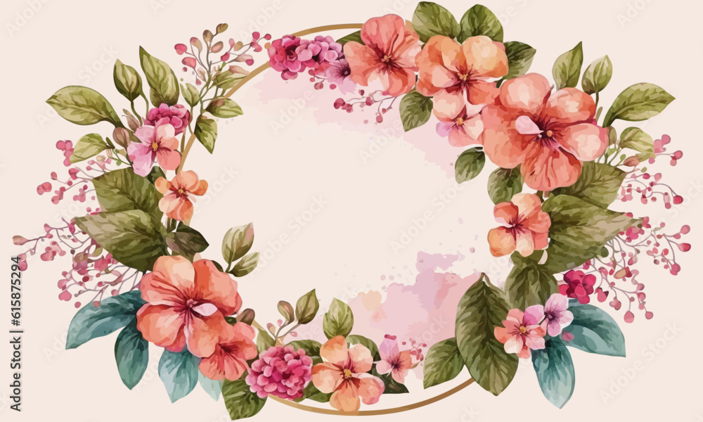 Round frame with flowers. Frame of watercolor flowers. Vector ...