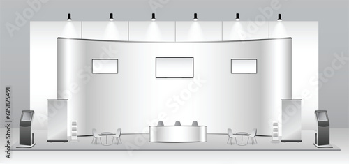 set of realistic trade exhibition stand or white blank exhibition kiosk or stand booth corporate commercial. eps vector