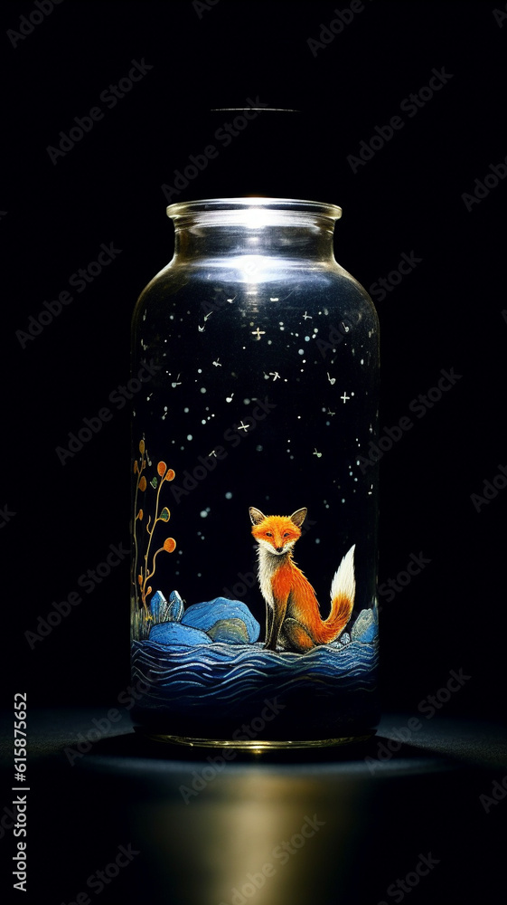 Fox in a bottle black background Fox in a bottle black background