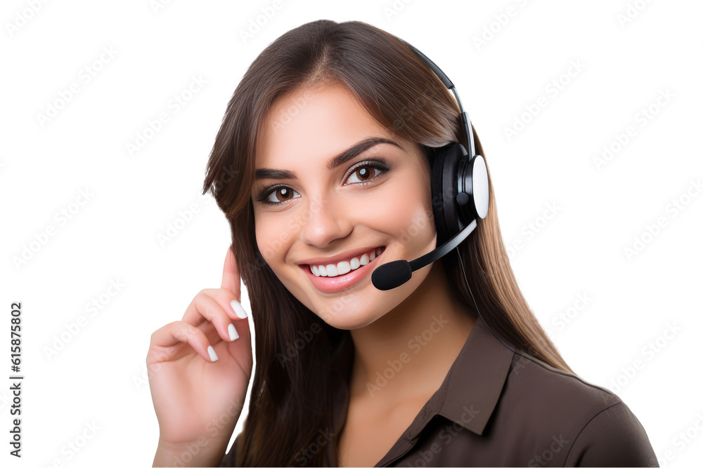 happy woman telemarketer looking at camera happy woman telemarketer looking at camera