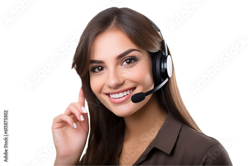 happy woman telemarketer looking at camera