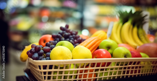 Fresh Fruits in basket. Generative AI