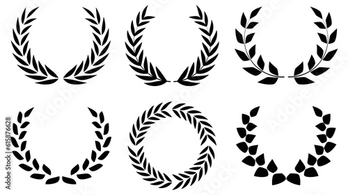 Award laurel wreath set. Leaves victory frame. Floral branch border.