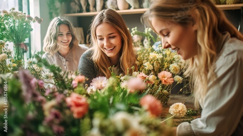a group of young women attending to a flower arrangement workshop © Salsabila Ariadina