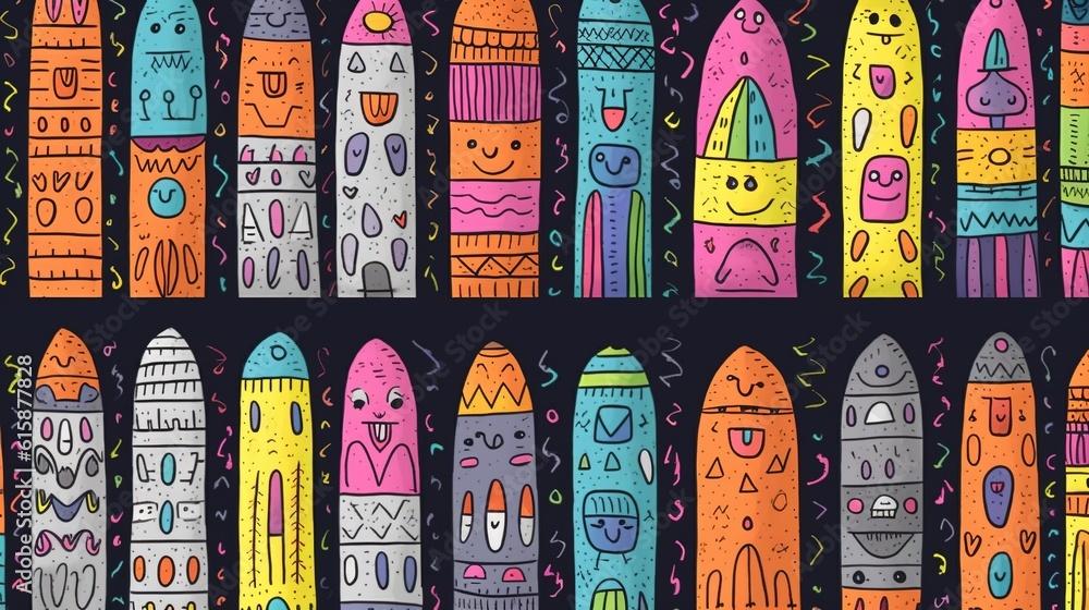 Fototapeta premium Contemporary Abstract Artistic Mosaic Hand-Drawn Fun Paint Pattern Linear Triangle Pattern Set Seamless Pattern Concept Design Modern Grunge Graphic Background