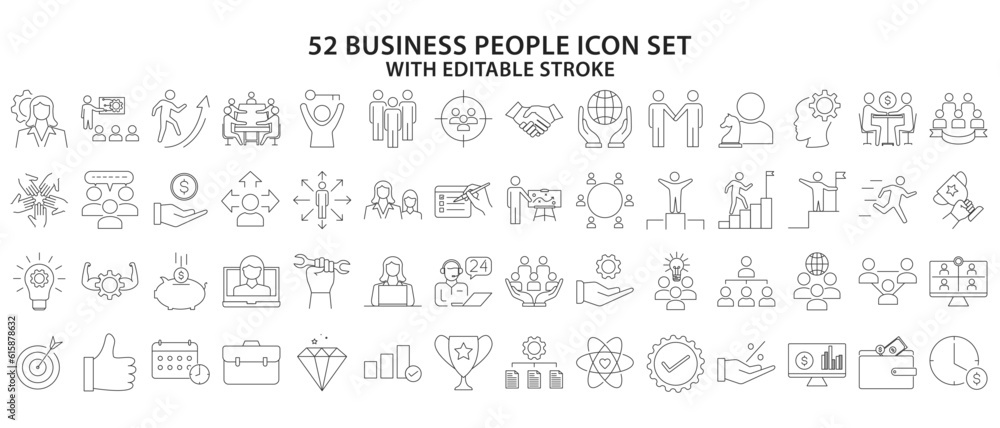 Business people icon set. Set icon of business people. Vector illustration. Editable stroke. Business people icon set. Set icon of business people. Vector illustration. Editable stroke.