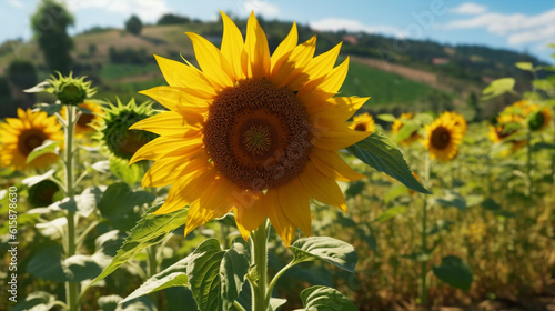a big yellow sunflower in the field  generative ai
