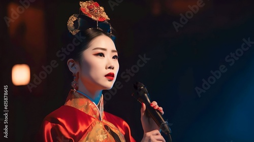 female traditional opera singer performing solo on stage photo