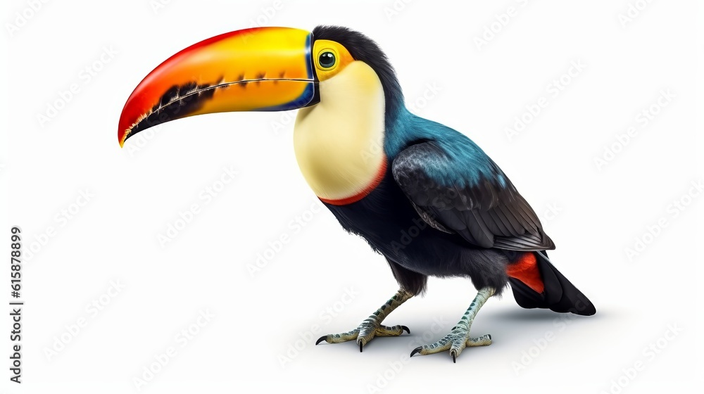 Naklejka premium Beautiful colorful toucan isolated on a white backgroud. Generative AI.