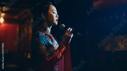 female traditional opera singer performing solo on stage