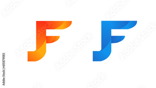 J + F logo design for any company . Fully Editable and vector layout on colorful lettermark logo .  photo