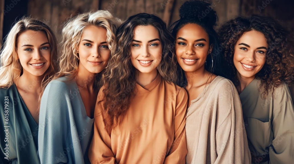 Group of diversity women smiling looking at camera with proud