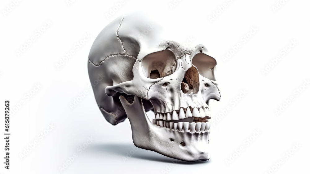 Detailed white human skull. Generative AI. Detailed white human skull. Generative AI.
