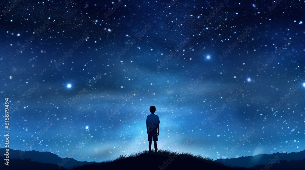child looks at the night sky child looks at the night sky
