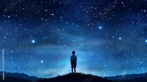 child looks at the night sky