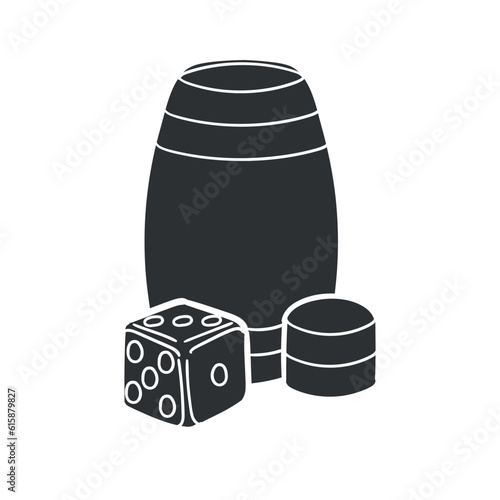Beaker Dice Icon Silhouette Illustration. Board Games Vector Graphic Pictogram Symbol Clip Art. Doodle Sketch Black Sign.