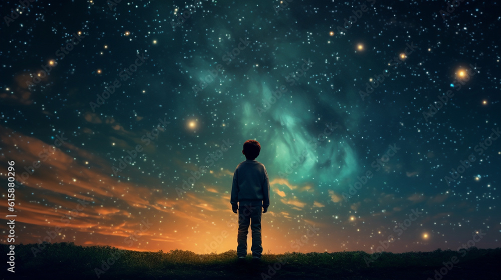 Obraz premium child looks at the night sky