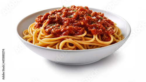 Ein Teller spaghetti, Nudeln, Bolognese, isoliert, freigestellt, generative AI photo
