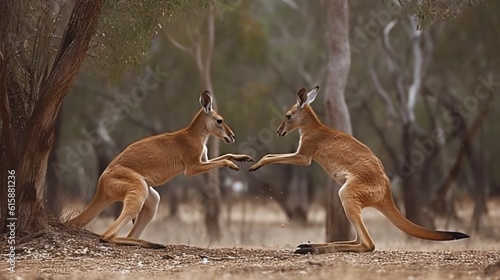 Two kangaroos fighting in a boxing match. Generative AI