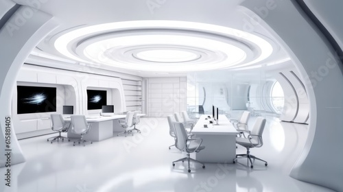 Futuristic white corporate office. Generative AI.