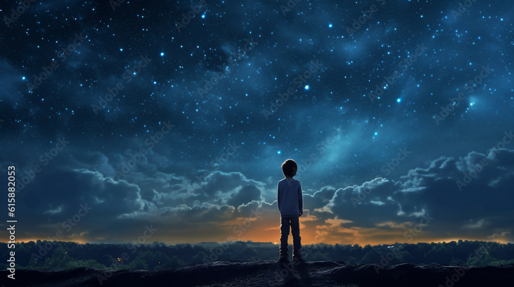 child looks at the night sky child looks at the night sky